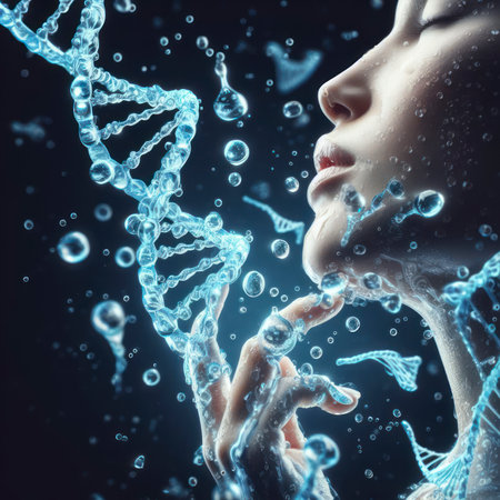 dna chain from pure water. Creative concept for moisturizing cosmetics, hyaluronic acid. ai generative.の素材