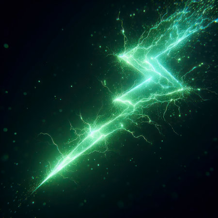 A green lightning bolt dark background. ai generative.の素材