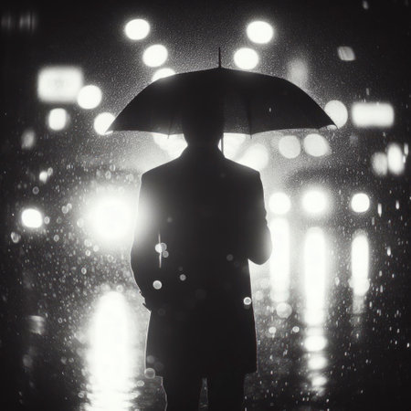 Umbrella close up rain Loneliness in the Rain. ai generative.の素材