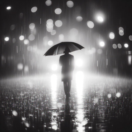 Umbrella close up rain Loneliness in the Rain. ai generative.の素材