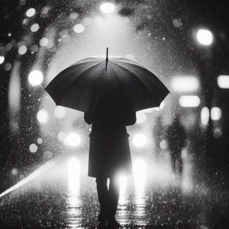Umbrella close up rain Loneliness in the Rain. ai generative.の素材