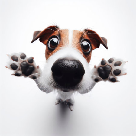 Closeup Funny Portrait of surprised Jack Russell dog with Huge Eyes, wide angle shot. ai generative.の素材