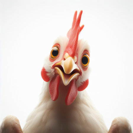 Surprised Chicken look on white Background with Space for Copy. ai generative.の素材