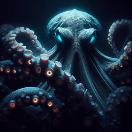 Photo of a kraken or octopus animal under water. ai generative.の素材