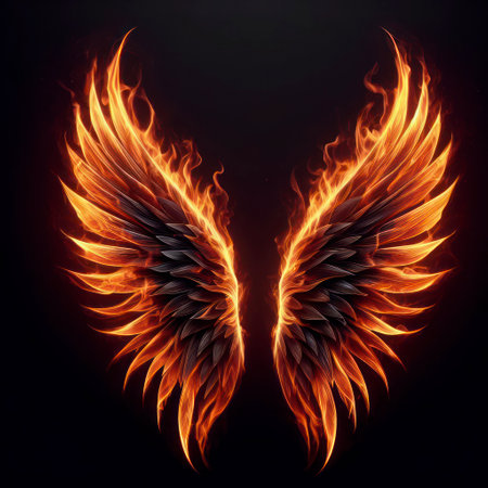 Photo realistic Flame wings on black background. ai generative.の素材
