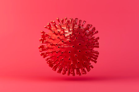 red virus cell on red background. 3d render. illustration.の写真素材
