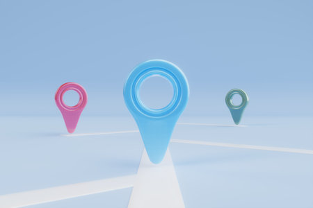 GPS point on the map on a blue background. 3d render. illustration.の写真素材