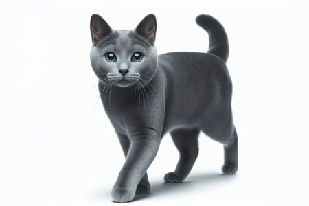 full body photo of a Russian Blue cat isolated on solid white background. ai generative.の素材
