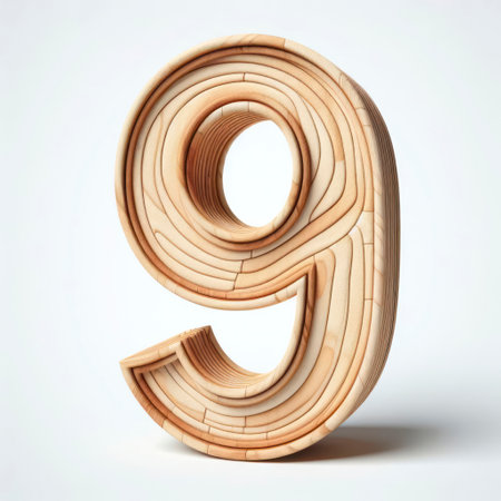 number 9 in a shape wood isolated on solid white background. ai generative.の素材