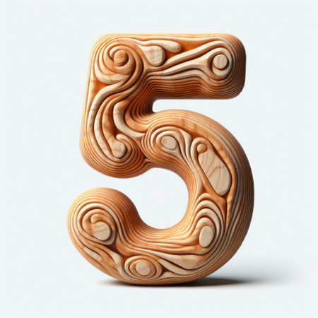number 5 in a shape wood isolated on solid white background. ai generative.の素材
