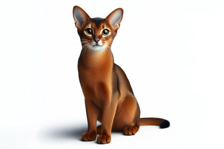 full body photo of a Abyssinian cat isolated on solid white background. ai generative.の素材