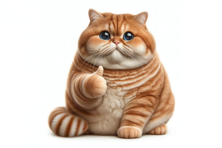 A funny cat giving a thumbs up isolated on solid white background. ai generative.の素材