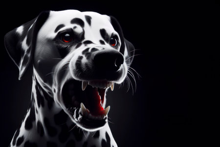 angry dalmatian dog isolated on solid black background, rim atmosphere light. ai generative.の素材