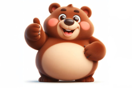 A funny fat bear giving a thumbs up isolated on solid white background. ai generative.の素材