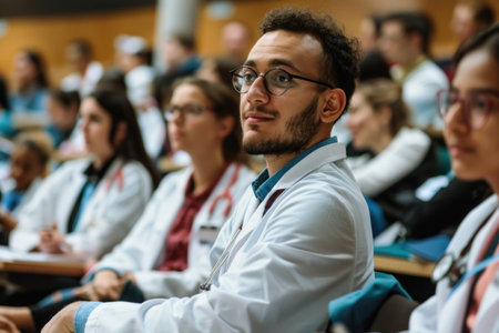 A medical student in a bustling lecture hall.の素材