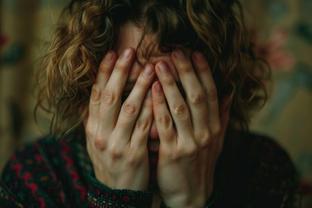 a person with hands over their face.の素材