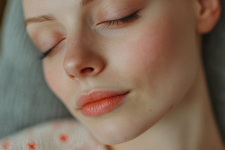 Close up woman with little hair due to alopecia or hair loss.の素材