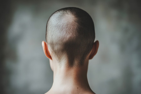 Close up woman with little hair due to alopecia or hair loss.の素材