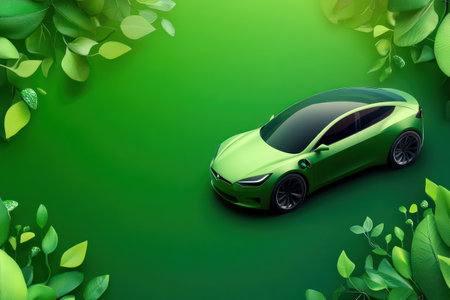 Banner featuring electric vehicle plugged into a charger, symbolizing sustainable transport and clean, green energy solutions.の素材