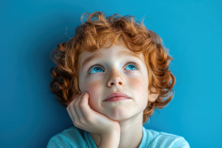 Unhappy kid holding his cheek, expressing pain and discomfort from a toothache, suitable for dental ads and oral care visuals.の素材