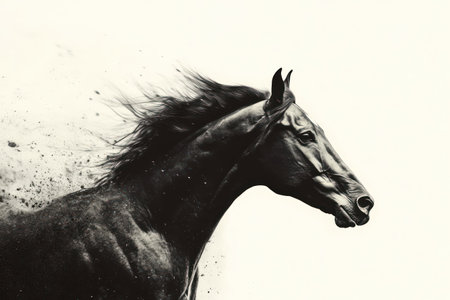 Fast horses galloping during a race with motion blur, emphasizing speed, power, competition, and equestrian sport.の素材