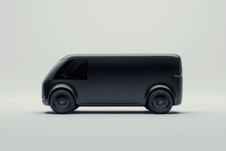 Black van vehicle shown in profile view, clean and isolated for use in delivery branding, mockups, or marketing design.の素材