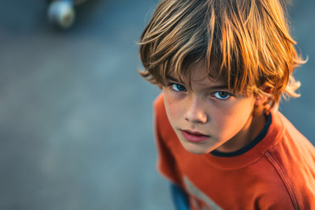 Close-up of a child on a skateboard in motion, showcasing energy, balance, and childhood freedom in an outdoor setting.の素材