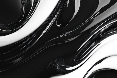 Elegant swirls of black and white forming abstract flowing shapes against a black backdrop, ideal for design or modern art themes.の素材