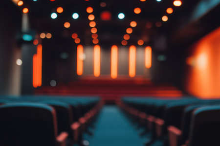 Blurred cinema hall, popcorn on focus, copy space.の素材