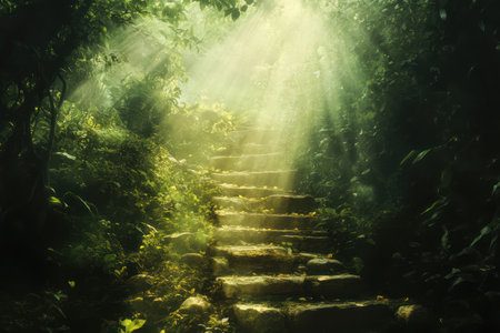 Symbolic image of a path to the sky, evoking themes of spiritual ascension, divine presence, and life purpose.の素材