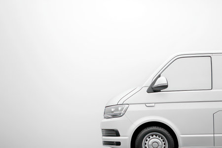 A clean white commercial van parked on a seamless white background, ready for branding and delivery fleet visuals.の素材