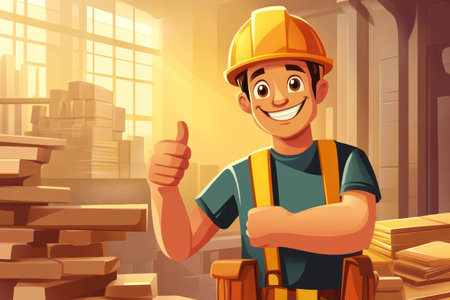 Male laborer in safety gear stands at a demolition site, representing building teardown, construction process, and manual work.の素材