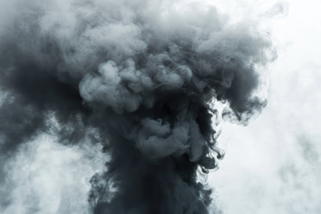 A swirling cloud of black and gray ink floats in liquid, forming an abstract, smoky visual perfect for overlays or design.の素材