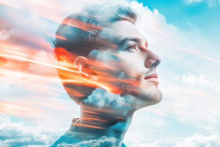 Abstract illustration of cloud computing technology symbolizing connectivity, innovation, and transformation in digital infrastructure.の素材