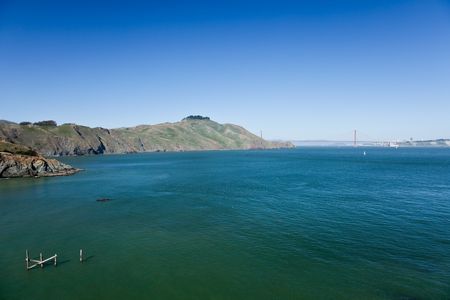 California bay and Golden Gate Bridge. View of the Golden Gate Bridge in San Francisco.の写真素材