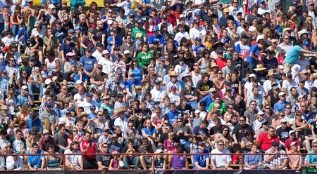 SANTA CLARA, CA - JUNE 25: Spectators observe the MLS regular season soccer game Earthquakes vs LA Galaxy, on June 25, 2011 at the Buck Shaw Stadium in Santa Clara, CA.のeditorial素材