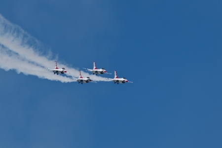 TRAVIS AIR FORCE BASE, CA - JULY 30: US Air Force Thunderbirds Demonstration Squadron, flying on...