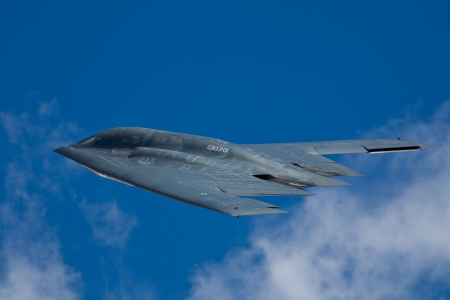 TACOMA, WA ? JULY 21: Northrop Grumman B-2A Spirit (?Spirit of Ohio?) flyby demonstration during Air Expo at McChord Field Joint Base Lewis-McChord on July 21, 2012 in Tacoma, WA. のeditorial素材