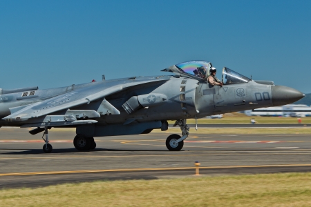 HILLSBORO, ORâ€“ AUG 4: U.S. Marine Corps AV-8B Harrier II Demonstration Team presents aircraft...