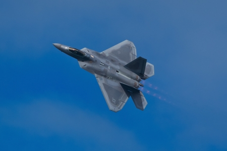 SAN FRANCISCO, CA - OCTOBER 5:  USAF F-22 Raptor aircraft demonstration during Fleet Week in San...