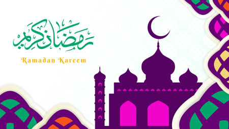 Ramadan Kareem designs. Islamic greeting background template with Ramadan for celebration design. Banner, Cover, Wallpaper. Vector Illustration.のイラスト素材