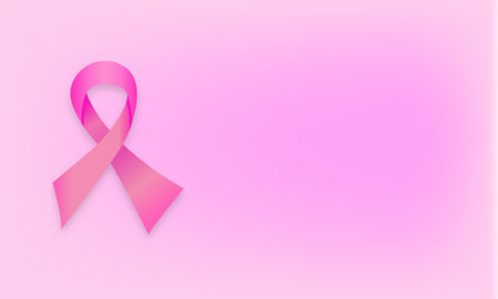 Breast cancer awareness month background with pink ribbon. Hand drawn design elements for appeal advertisementのイラスト素材