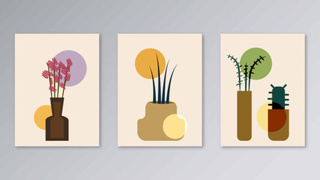 Modern minimalist abstract aesthetic illustration design with plantsのイラスト素材