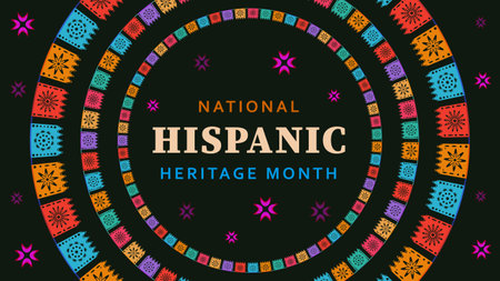 Hispanic heritage month. Abstract floral ornament background design, retro style with text, geometryのイラスト素材