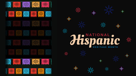 Hispanic heritage month. Abstract flag ornament background design, retro style with text, geometry