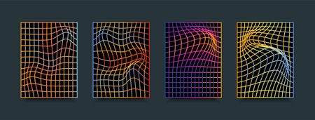 Geometry grid perspective wireframe poster in neon gradient colors