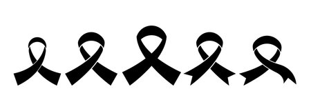 Black ribbon elements symbol set. Breast cancer awareness ribbon vector.のイラスト素材