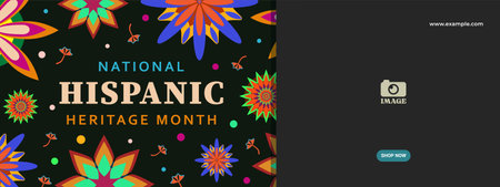 Hispanic heritage month. Abstract floral ornament banner design, retro style with textのイラスト素材