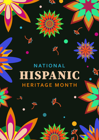 Hispanic heritage month. Abstract floral ornament poster design, retro style with textのイラスト素材