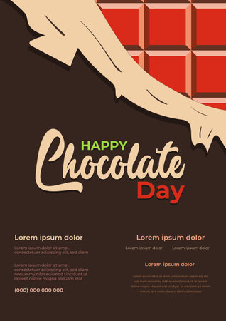 Happy chocolate day. Poster template design with melted illustration of torn square chocolate packagingのイラスト素材